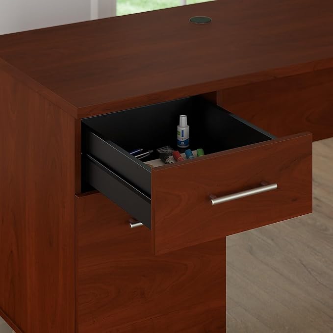 Bush Home Somerset 72W 3 Position Sit to Stand L Shaped Desk with Hutch in Hansen Cherry | Adjustable Height Table for Home Office