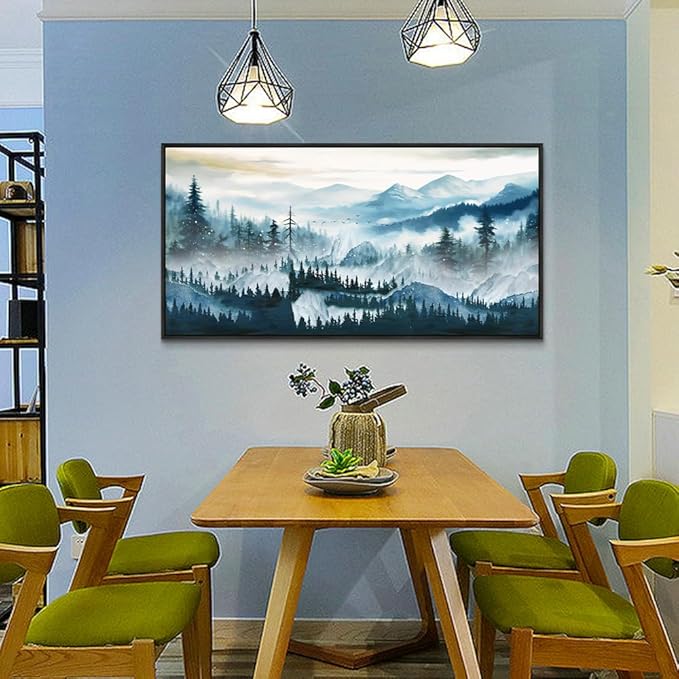 Wapluam Black Framed Wall Art For Living Room Large Abstract Wall Decor For Bedroom Office Inspiration Pictures Fog forest Wall Painting Canvas Art Prints Artwork Ready To Hang Home Decorations