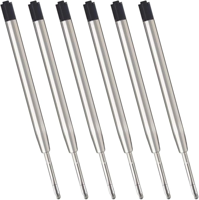 ChaoQ,Black Ink Refills (6pcs), Replaceable Ballpoint Pen Refills, 1mm Medium Tip - Black