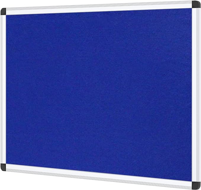 VIZ-PRO Notice Board Felt Blue, 36 X 24 Inches, Silver Aluminium Frame