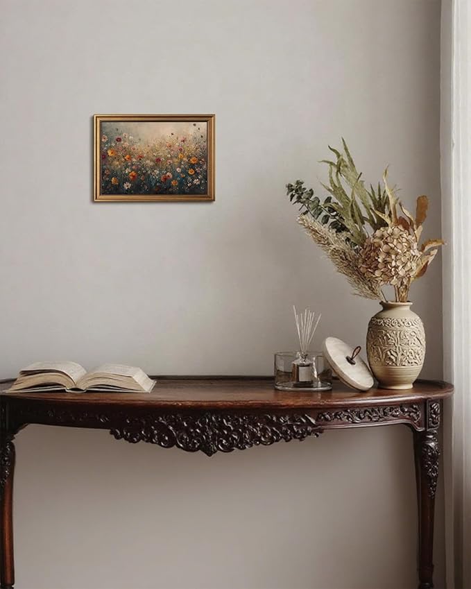 Gold Framed Wall Art Vintage Flower Canvas Wall Art Nature Landscape Flower Wildflower Artwork Prints Picture for Living Room Bedroom Farmhouse Bathroom Office Decor, 12x16