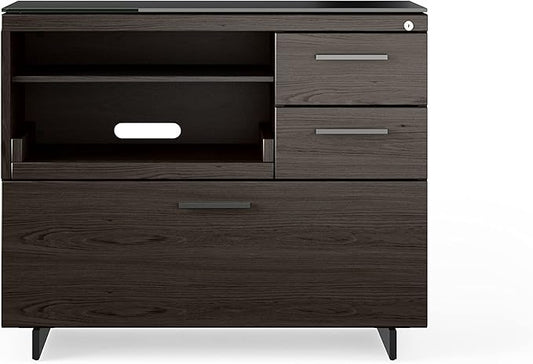 BDI Furniture Sequel 20 6117-35'' Locking Lateral 3-Drawer File Cabinet with Letter or Legal-Size File Drawer, 2 Drawers, Printer Tray, Adjustable Shelf, Charcoal Stained Ash, Black