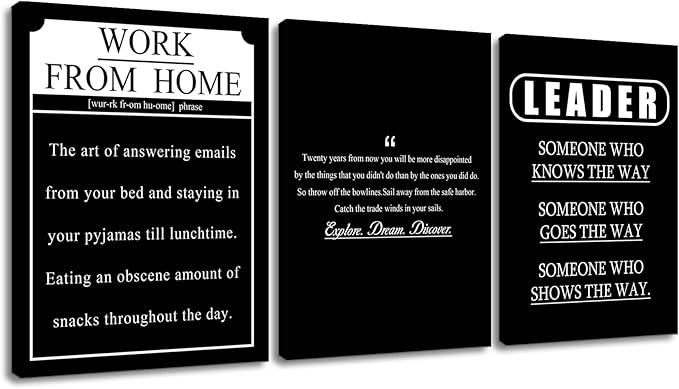 3 Pieces Inspirational Canvas Wall Art Motivational Quotes Explore Dream Discover Work from Home Leader Posters Print Artwork for Office Bedroom Bathroom Wall Picture Ready to Hang [36''W X 16''H]