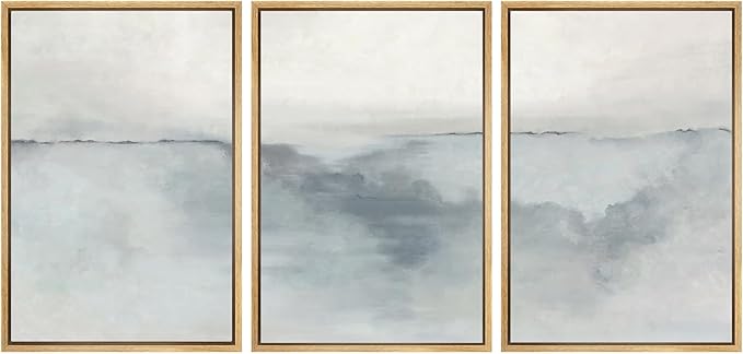 SIGNWIN Framed Canvas Print Wall Art Set Pastel Watercolor Gray Paint Stroke Landscape Abstract Shapes Illustrations Decorative Relax/Calm Zen for Living Room, Bedroom, Office - 24"x36"x3 Natural