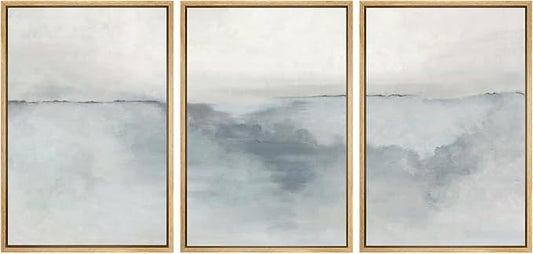 SIGNWIN Framed Canvas Print Wall Art Set Pastel Watercolor Gray Paint Stroke Landscape Abstract Shapes Illustrations Decorative Relax/Calm Zen for Living Room, Bedroom, Office - 24"x36"x3 Natural