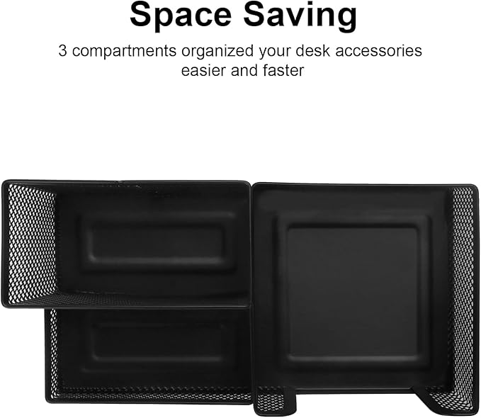 Comix Mesh Pen Pencil Holder Desk Organizer, 3 Compartment Wire Desktop Pen Pencil Cup Caddy Office Supplies Accessories for Home Office School, Black(6 Pack)