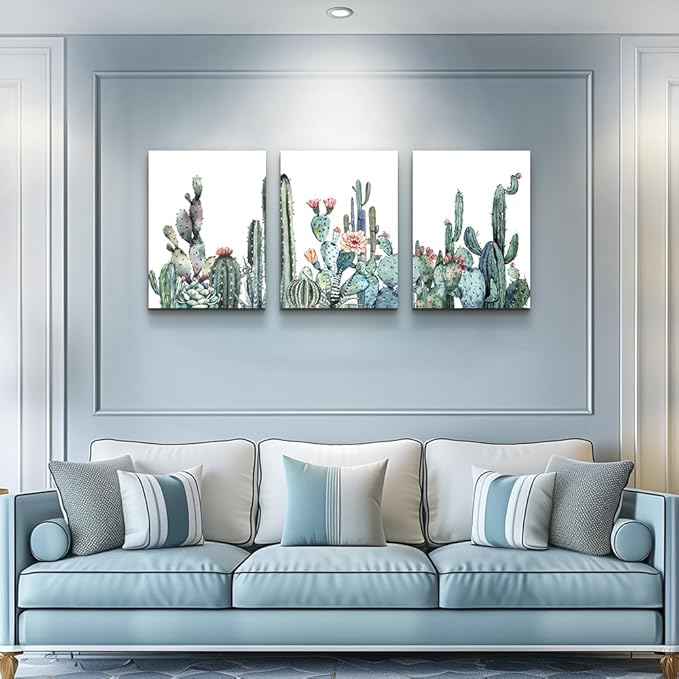 Canvas Wall Art for bedroom living room Canvas Prints Artwork bathroom Wall Decor Green plants Succulent cactus flower painting 12" x 16" 3 Pieces modern Framed Ready to hang Office Home Decorations