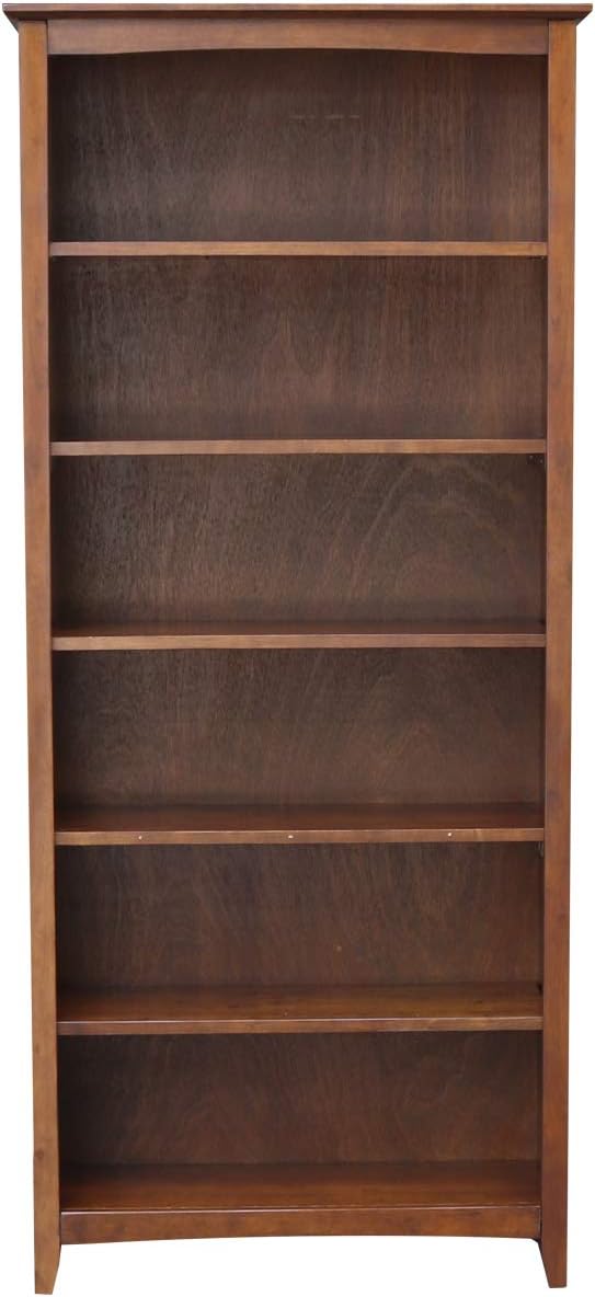 International Concepts, 72" High Bookcase With Adjustable Shelves, Solid/ Sturdy Parawood Construction, Durable Furniture, Eco-Friendly, Espresso