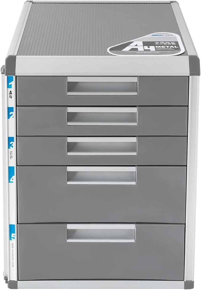 5 Drawer File Cabinet with Lock, 16in Metal Filing Cabinet for Home Office, Grey
