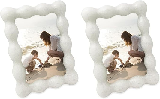 Isaac Jacobs 4x6 White Resin Picture Frame, Elegant Undulating Curve Design for Tabletop & Wall Display Photo Frame, Home Décor, Art, Photo Gallery (4x6, White) (Pack of 2)