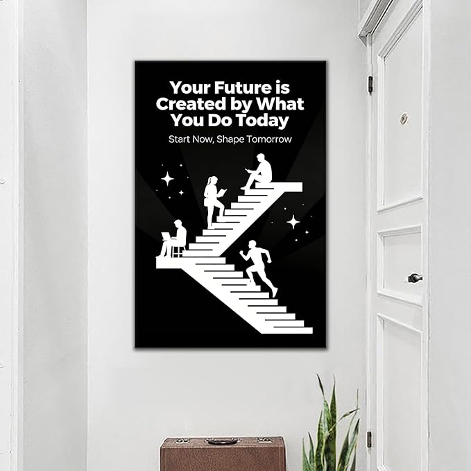 PSYYSP Large Motivational Canvas Wall Art For Office Decor Inspirational Quotes Future Is Created By Today Framed Print For Living Room Workspace Modern Minimalist Career Empowerment Large 24x36 Inch