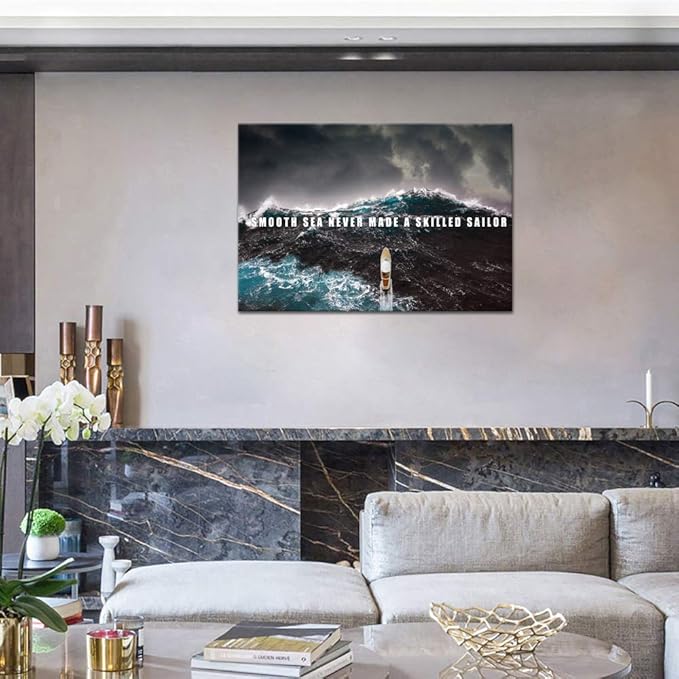 Inspirational Posters Motivational Canvas Wall Art Modern Inspiring Quotes Pictures Positive Smooth Seas Paintings Prints Artwork Home Decorations for Office Bedroom Framed (24”Hx36”W)