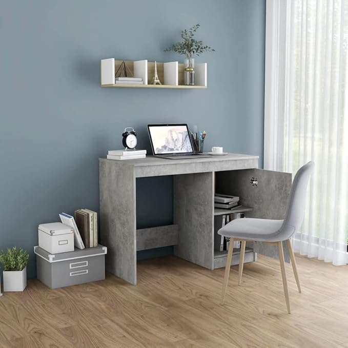 Modern Writing Computer Desk, Home Office Desk Writing Study Table PC Desk Workstation for Bedroom, Concrete Gray 39.4"x19.7"x29.9" Engineered Wood(J)