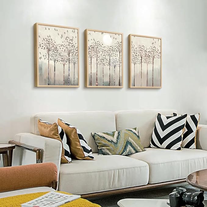 Trees And Birds Abstract Paintings Framed Canvas Prints Wall Art For Bedroom Bathroom Wall Decor Office Artworks Pictures Wall Decorations For Living Room,Sunrise And Sunset Modern Home Decoration