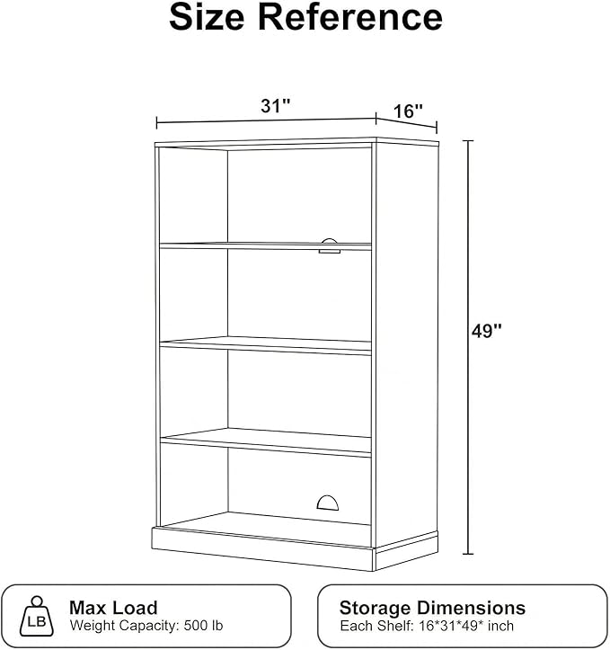 Casaphoria 49" H Wooden Bookshelves, 4 Tier Wide Bookshelf with Adjustable Shelves, Deep Farmhouse Bookshelf for Living Room,Bedroom & Home Office