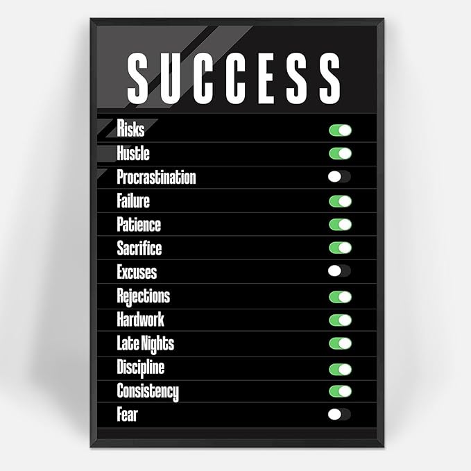 Trendy Success Settings Wall Art Motivational Quotes Inspirational Canvas Poster Large Motto Modern Encouraging Sign Prints Painting For Office Living Room Wall Decor 12x16in Framed