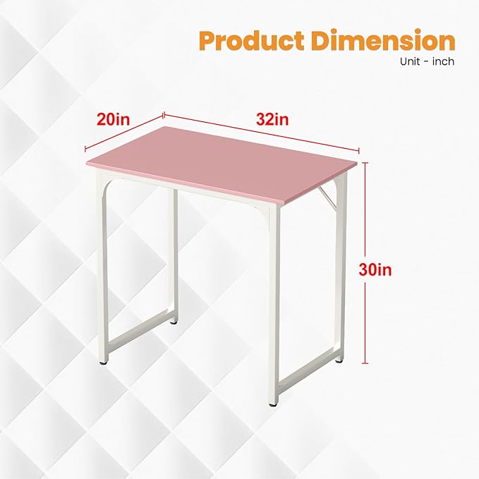 BLKMTY 32" Home Office Desk, Computer Desk Writing Wood PC Study Table Work Desks Modern Simple Style Laptop Table with Metal Frame and Smooth Tabletop for Workstation Bedroom, Pink