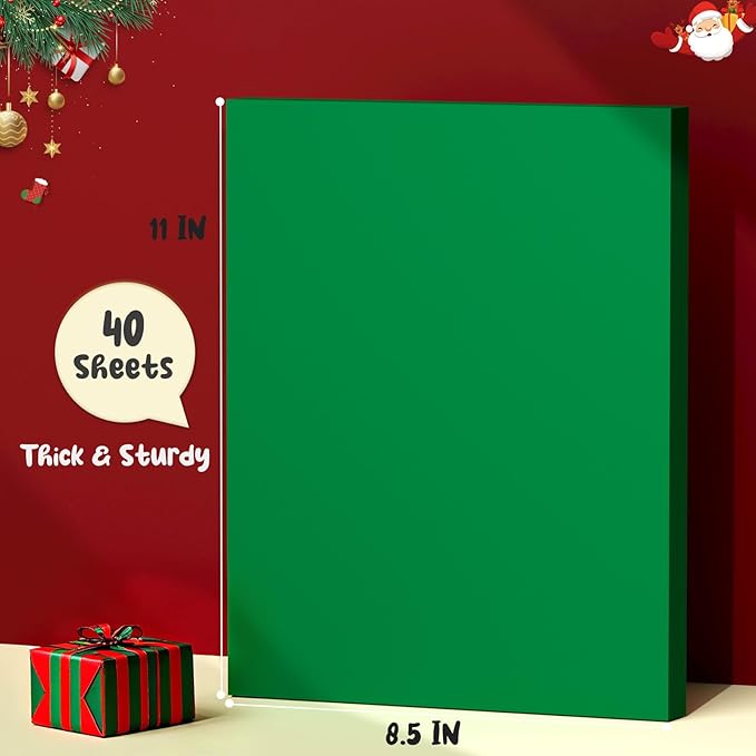 Green Cardstock 8.5 x 11, Green Construction Paper, 40 Sheets Card Stock Paper for Invitations, Art, Drawing, Menus, DIY Cards, Tags, Cards Making, Craft, Certificate, Printing