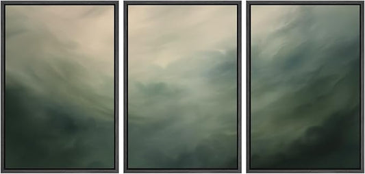 SIGNWIN Framed Canvas Print Wall Art Set Green Abstract Cloudy Landscape Illustrations Modern Art Decorative Boho Relax/Zen Nordic for Living Room, Bedroom, Office - 16"x24"x3 Black