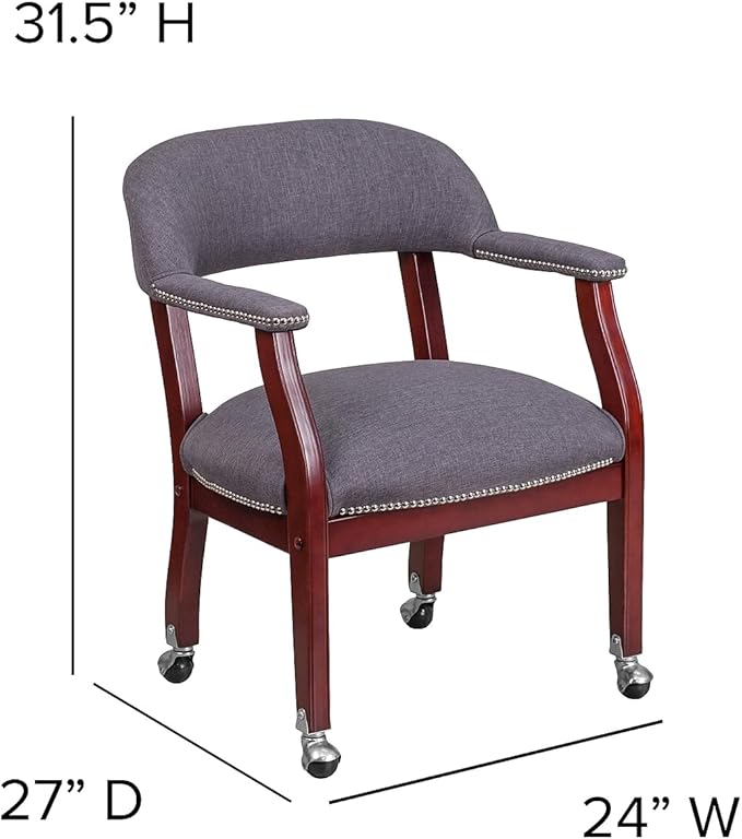 Flash Furniture Sarah Gray Fabric Luxurious Conference Chair with Accent Nail Trim and Casters