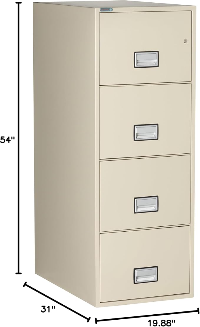 31 inch 4-Drawer Vertical Fireproof File Cabinet – Legal and Letter Size Filing – Key Lock – Water Resistant Seal – Fire and Impact Rated – Putty Finish – Model LGL4W31P