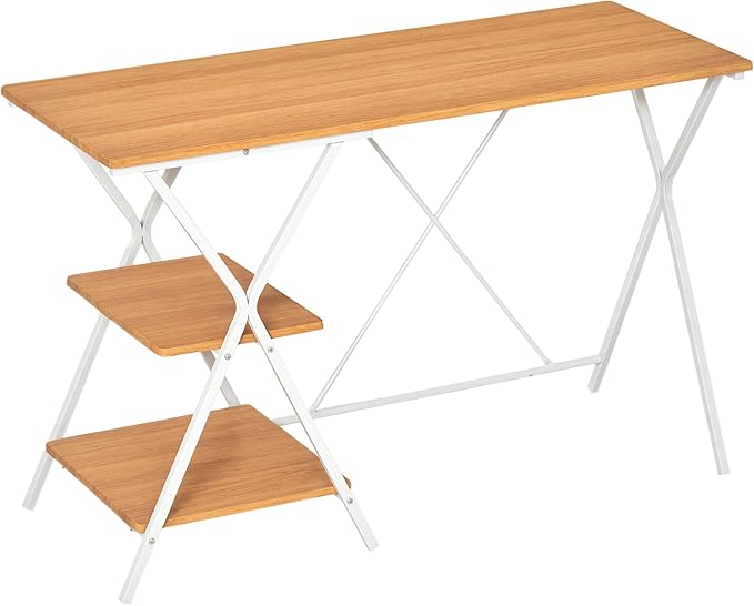 HOMCOM Computer Desk with Storage Shelves, Writing Desk for Home Office, Study Workstation, Natural