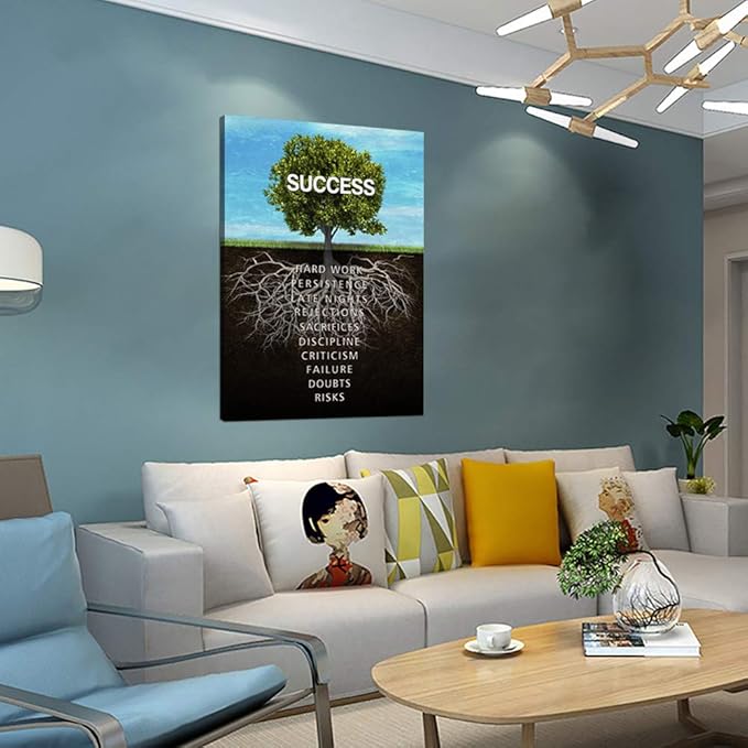 Inspirational Quotes Wall Art Success Tree Motivational Canvas Print Posters Modern Office Wall Decor Artwork Living Room Bedroom Home Decorations and Wooden Framed - 24''W x 36''H