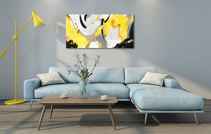 weiyiart Wall Art Yellow Abstract Wall Art Prints Framed Ready to Hang Canvas Wall Art Modern Fantasy Paintings Artwork Large Size for Living Room Bedroom Office Decoration 20"x40"inches