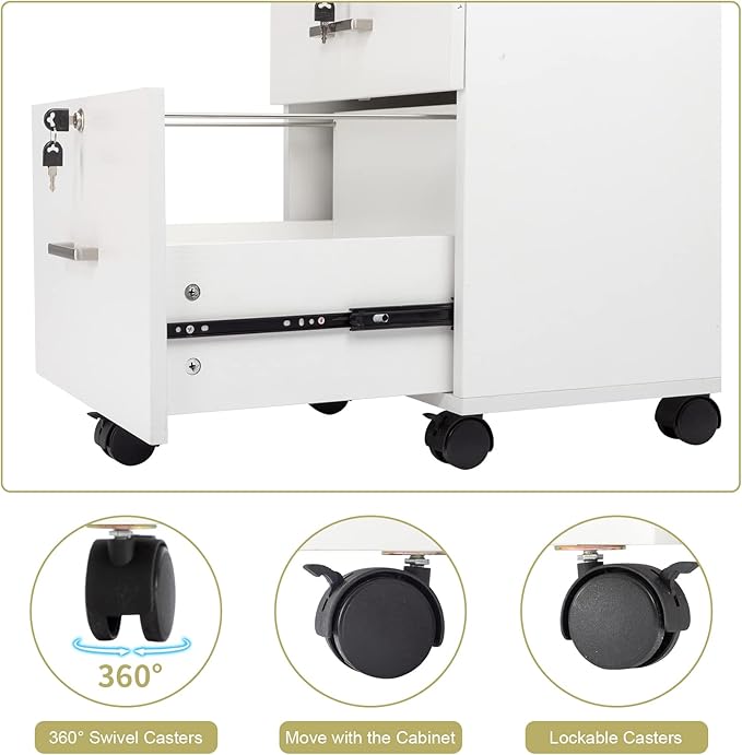Mobile File Cabinet for Home Office, Locking Office Filing Cabinets, Rolling File Cabinet with Wheels Drawer Chest Dresser, File Cabinet, Wooden File Cabinet,Office Cabinet with Drawers 40 x 40 x 66CM