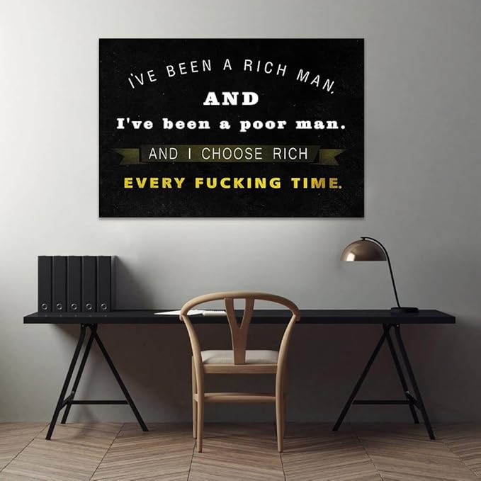 Motto Inspirational Wall Art Motivational Canvas Painting Wooden Wolf of Wall Street Pictures Inspiring Entrepreneur Quotes Posters Prints Artwork Home Office Decorations Framed (28”Hx44”W)