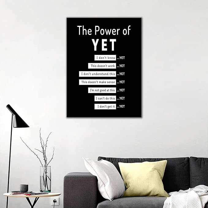 DINGFUN The Power of Yet Inspirational Poster Wall Art Motivational Entrepreneur Quotes Printed on Canvas Picture Painting Artwork for Modern Home Classroom Hallway School Ready to Hang [24''Wx36''H]