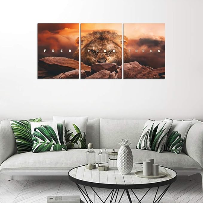 Motivational Wall Art Inspirational Canvas Wall Art Lion Posters Prints Office Wall Decor 3 Pieces Entrepreneur Quotes Picture Paintings Artwork Bedroom Home Decor Decoration(60”Wx28”H)