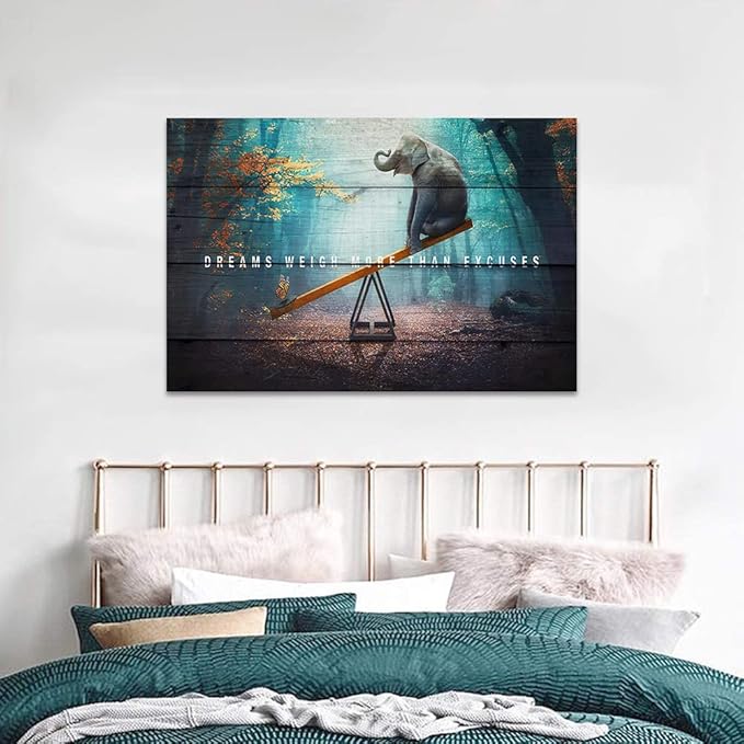 Dreams Weight More Than Excuses Motivational Quotes Wall Art Inspirational Gift for Men Office Home Decor for Walls Butterfly and Elephant Picture Modern Art Paintings Framed, 36"x24"