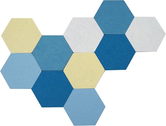 10Pcs Self Adhesive Felt Board Tiles Hexagon Bulletin Board for Walls, Felt Cork Pin Board for Pictures Photos Memos with Push Pins (Color B)