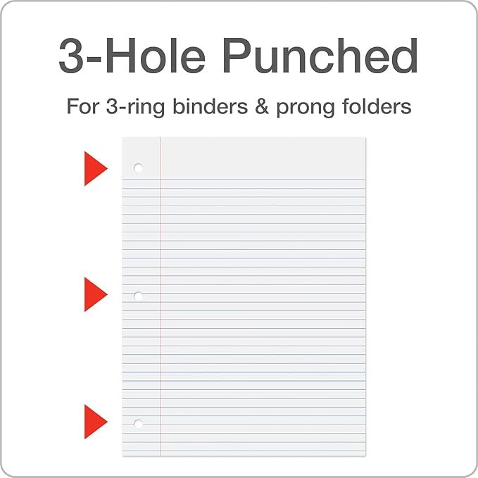 Oxford Loose Leaf Paper, 500 Sheets, College Rule Filler Notebook Paper, 8-1/2" x 11", 3-Hole Punched Fits 3-Ring Binders (62349)