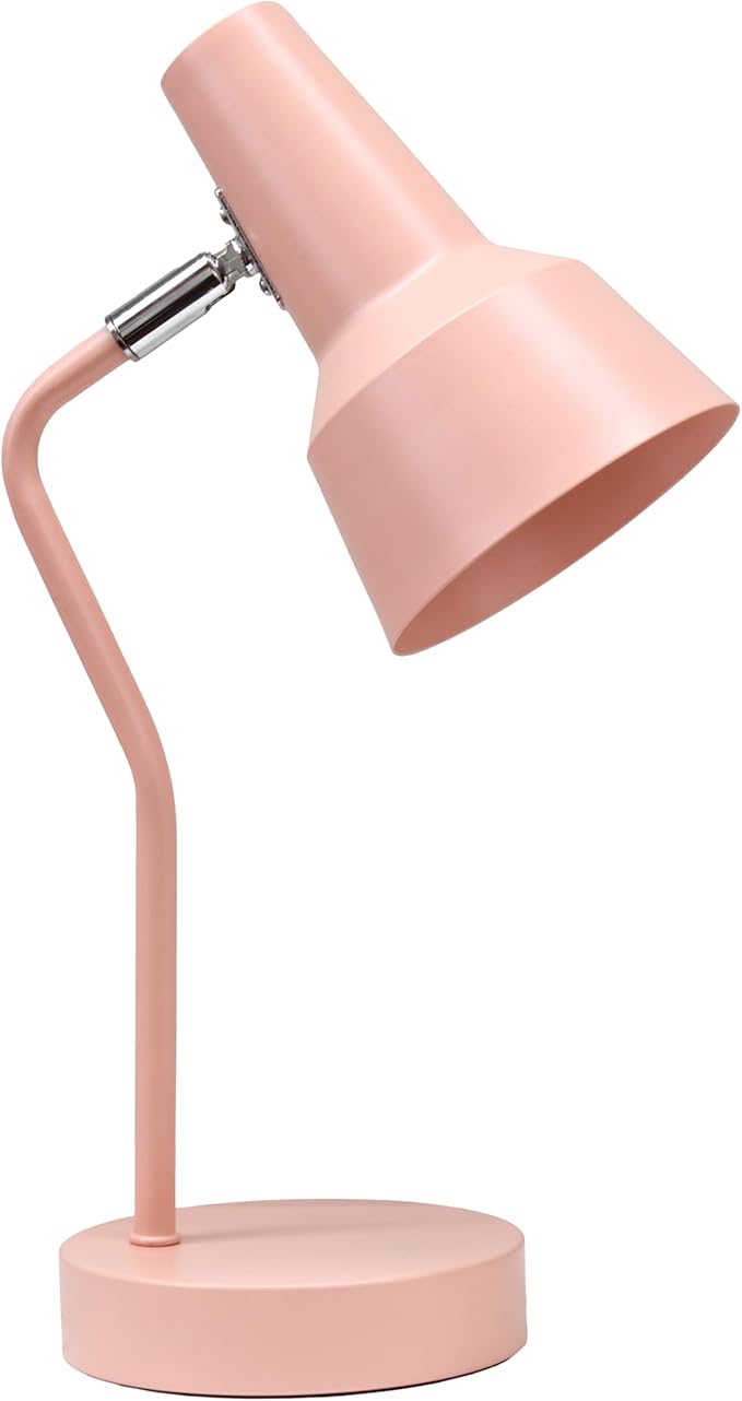 Simple Designs LD1078-BPK 15.2" Sleek Essentials Metal Cone Shade Desk Lamp with Adjustable Shade, for Office, Desk, Nightstand, Dorm, Blush Pink