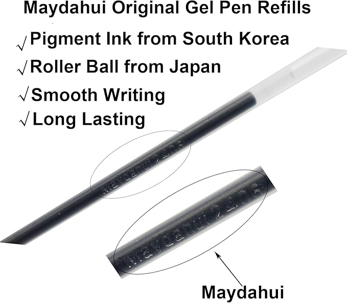 Maydahui 50 Pcs Black Gel Pen Refills with 5 mm Aperture 5.12 inch(13 cm) Smooth Writing Pen Refills 0.7 mm Replacement Gel Ink Refills for Stationery School Office Supplies (Black)