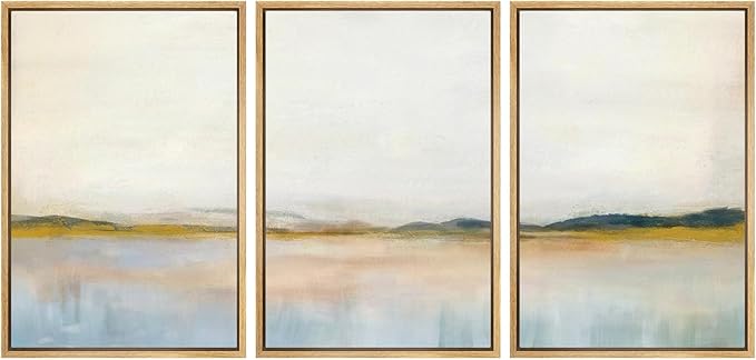 SIGNWIN Framed Canvas Print Wall Art Set Grunge Watercolor Pastel Lake Landscape Nature Abstract Illustrations Fine Art Decorative Nordic Rustic for Living Room, Bedroom, Office - 24"x36"x3 Natural