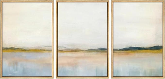SIGNWIN Framed Canvas Print Wall Art Set Grunge Watercolor Pastel Lake Landscape Nature Abstract Illustrations Fine Art Decorative Nordic Rustic for Living Room, Bedroom, Office - 24"x36"x3 Natural