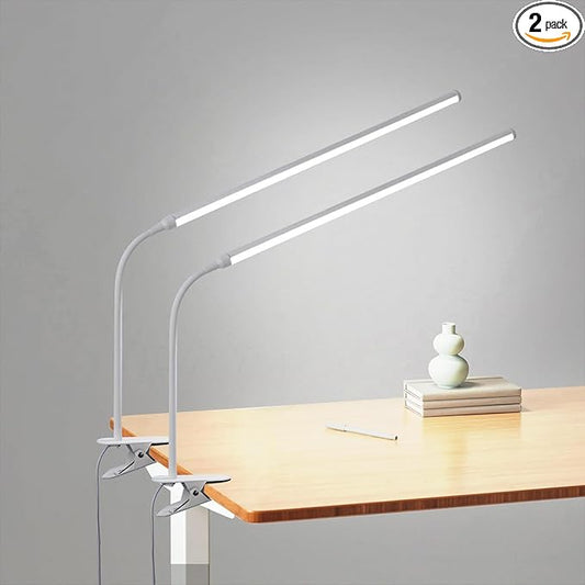 2-Pack LED Desk Lamp with Clamp,College Dorm Room Students Study Reading Desk Lights,Dimming,Hose Desk Lamps,Home Office Computer Light,gooseneck,Swing Arm Work Table Lamps,Clip Bed Light