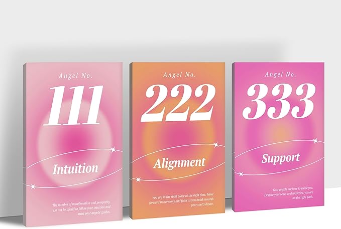 Colorful Gradient Aura Angel Numbers Poster Canvas Print Artwork Room Decor for Bedroom Aesthetic, 3 Piece Framed Inspirational Minimalist Art Paintings Decor for Bedroom Office 24"x36" x 3 Pcs