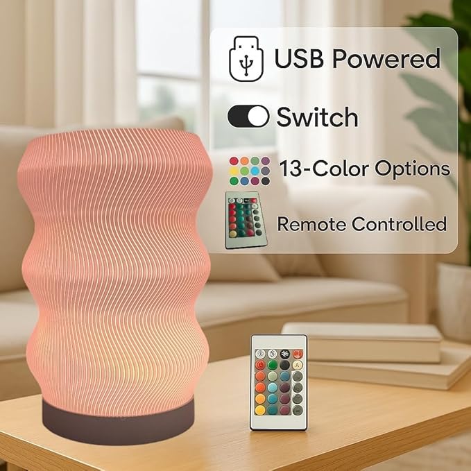 Wave Table Lamp - Modern Bedside Light for Bedroom, Desk, Nightstand, or Office - Mood Lighting Lamp - Eco-Friendly Gift Idea - Unique Home Decor - LED Night Light