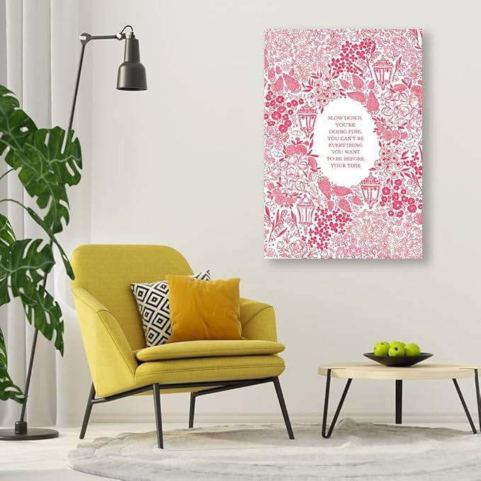 Balsuka Slow Down You're Doing Fine Music Posters Motivational Quote Pink Wall Art Vintage Floral Positive Daily Reminder Song Lyrics Canvas Print Aesthetic Office Home Decor 16x24inch Unframed
