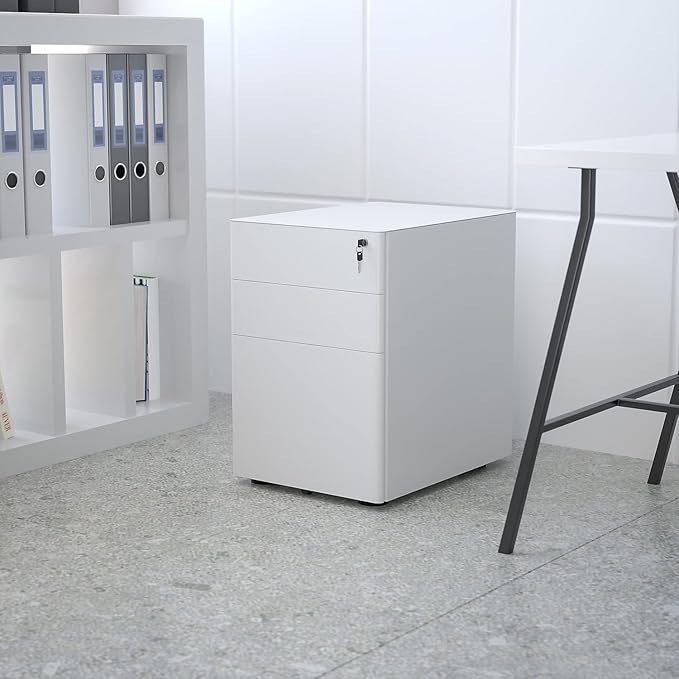 Flash Furniture Warner Modern 3-Drawer Mobile Locking Filing Cabinet with Anti-Tilt Mechanism and Hanging Drawer for Legal & Letter Files, White