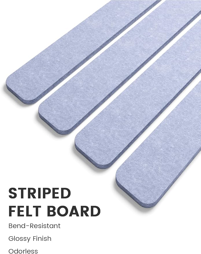 Fluxynara Cork Board Alternative Felt Strip Board 8-Pack 13"x2", Office Pin Board with 50 Push Pins, Adhesive Install for Bedroom Door & Home Office(Soft Periwinkle)