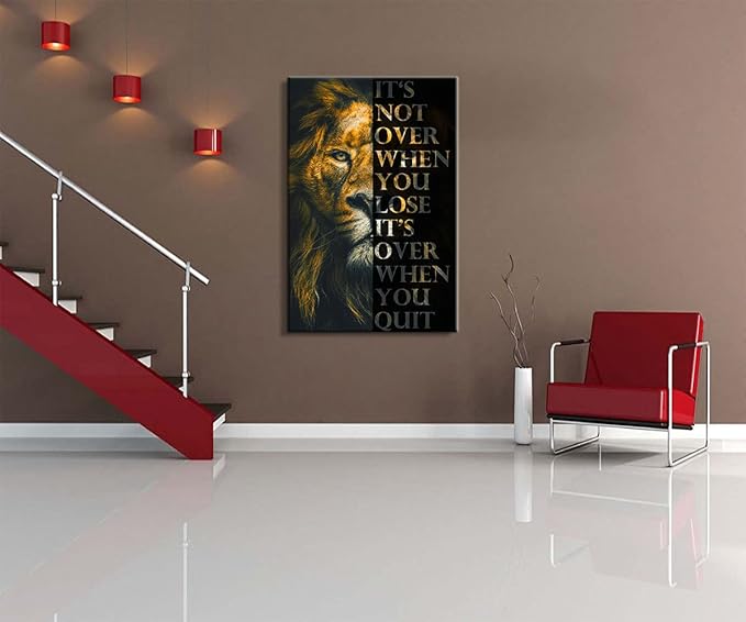 YOUHONG Motivational Lion Wall Decor for Men's Office - Inspirational Quote Canvas Art 24x36 Inches, Lightweight Framed Poster with Hook, Positive Affirmations Home & Office Decor