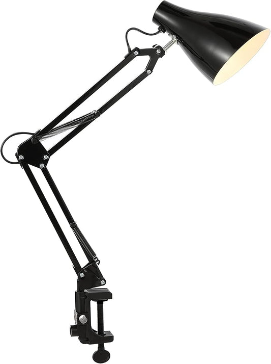 JONATHAN Y 28.5" Black Odile Industrial Adjustable Clamp-On LED Task Lamp with Metal Shade, Vintage Articulated Desk Lamp for Home Office Studio, LED Bulb Included JYL7125A