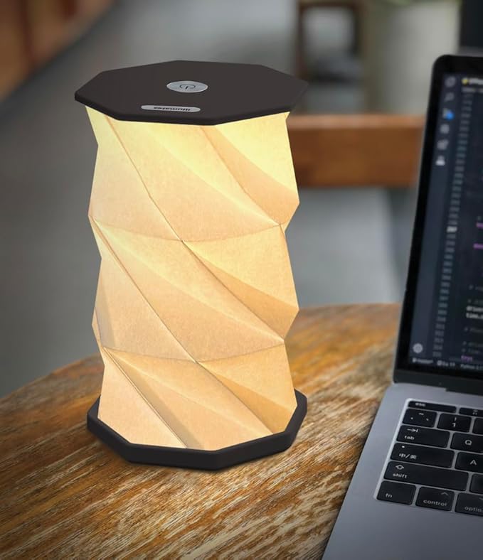 Origami Expanding Foldable LED Desk Lamp – USB Rechargeable & Portable - Dimmable Touch Control Light with Adjustable Height up to 8.25" for Office, Travel, Bedside - Sleek & Modern Design (Black)