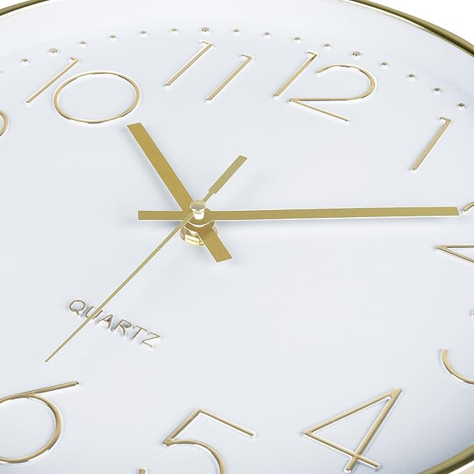 Lafocuse Silent 12 Inch 3D Numbers Gold Wall Clock for Living Room Home Decor, Battery Operated Gold Clock Wall Décor Analog for Kitchen Bedroom Office