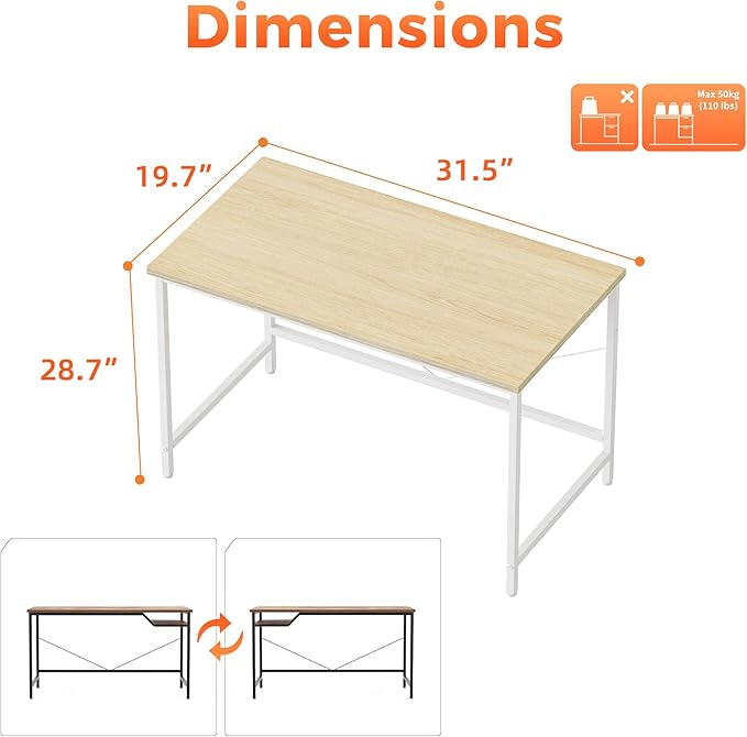 Mericonia 32 inch Computer Desk, 0.6" Thick Modern Simple Study Writing Table, Office Desk for Home Bedroom Office